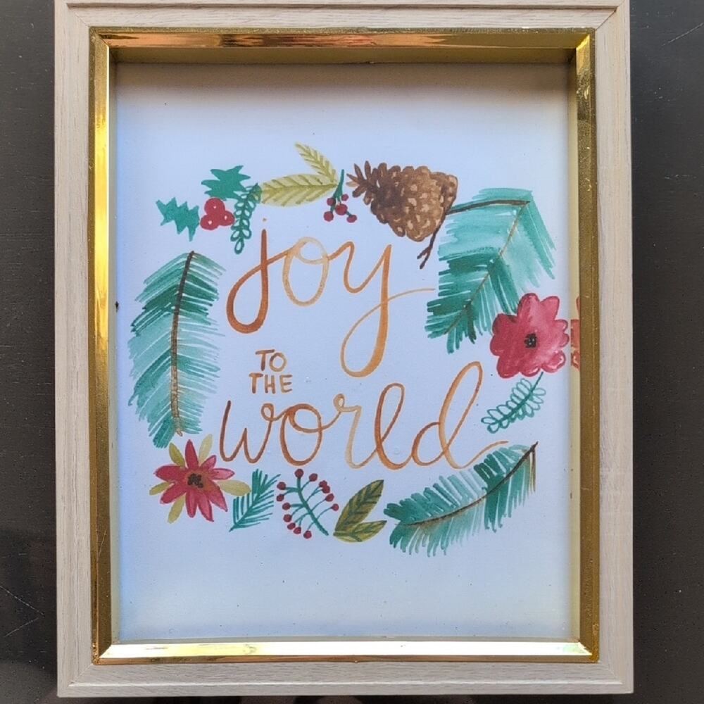 "Joy to the World" Holiday Framed Wall Art - Green & Gold